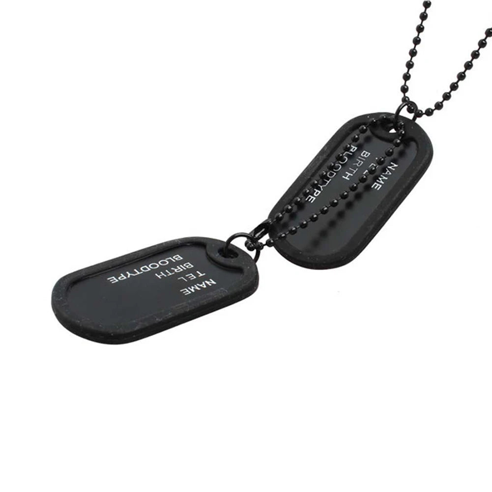 Military Double Dog Tag Necklace – Black Stainless Steel Chain Dog Tag Necklace PRIMED