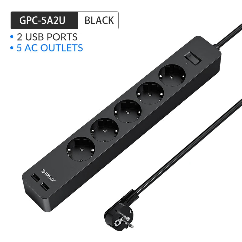 ORICO Power Strip 3/5 AC + 2 USB Surge Protector EU Plug Surge Protector Strip PRIMED 5 AC 2USB Black EU Plug spain