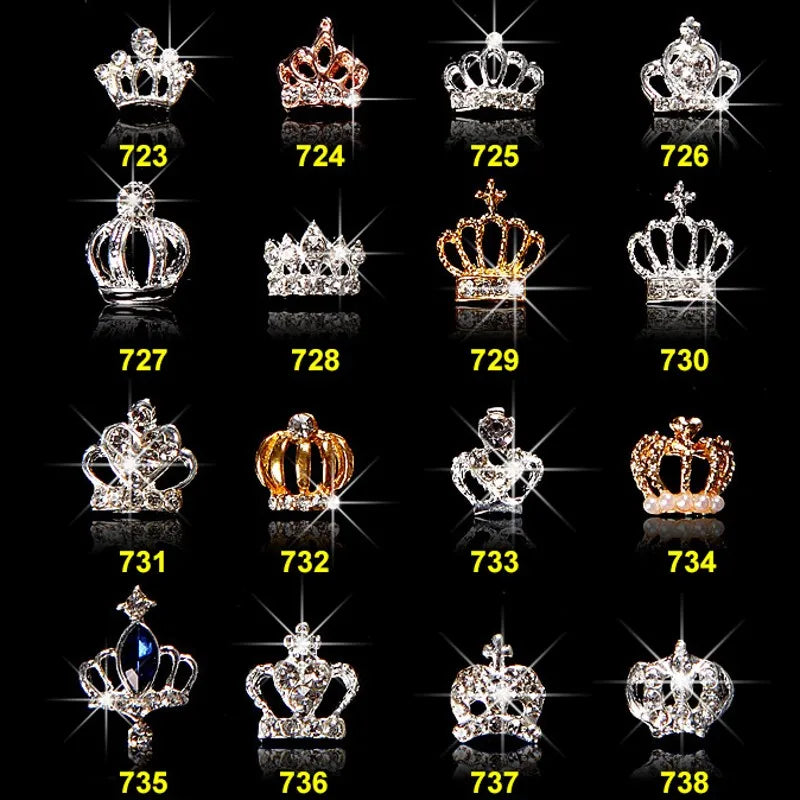 3D Crown Nail Charms – Crystal Rhinestone Jewelry 10pcs Nail Art Charms PRIMED