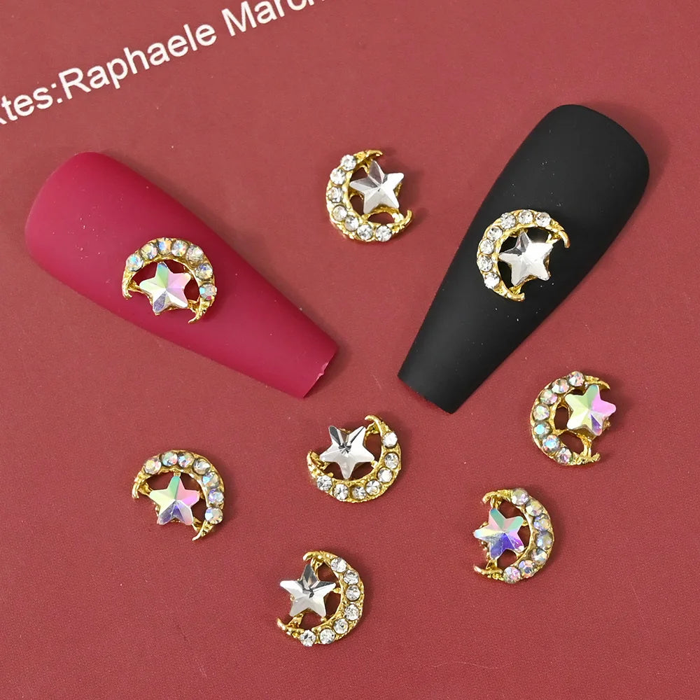 Star & Moon Nail Rhinestones AB/Clear Crystal Charms 10-Pc