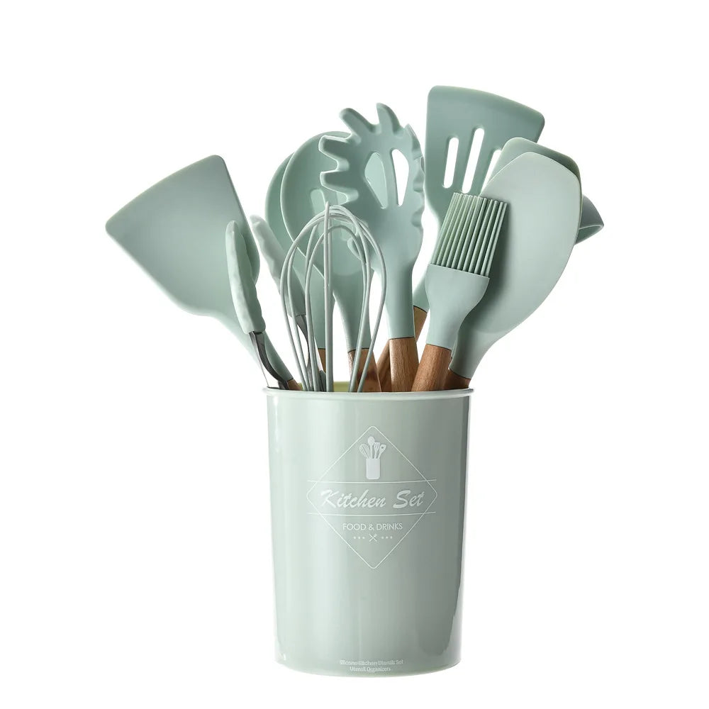 LMETJMA Silicone Cooking Utensil Set – 446°F Heat Resistant Silicone Utensil Set PRIMED