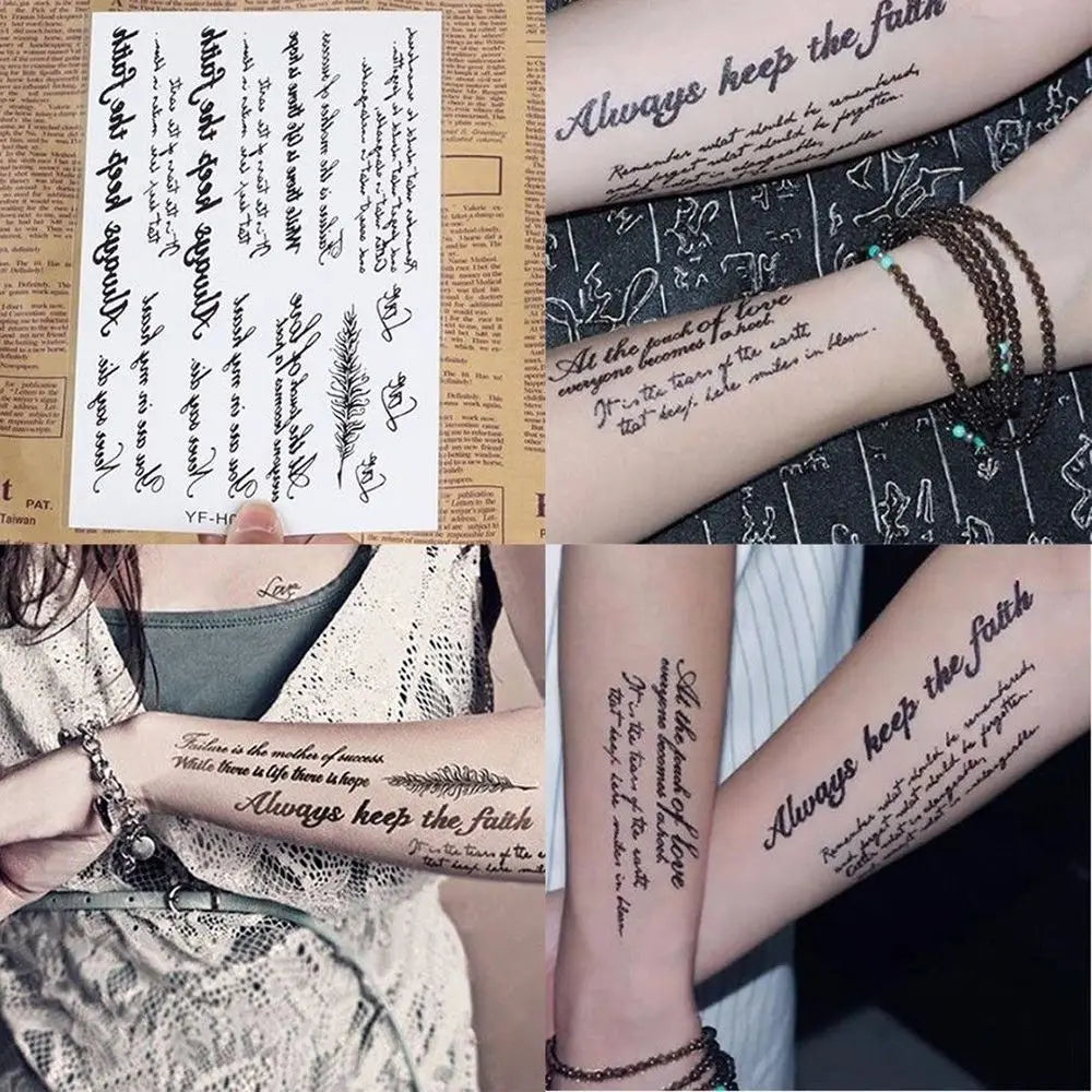 Temporary Feather & Word Tattoos – Festival Body Art Stickers
