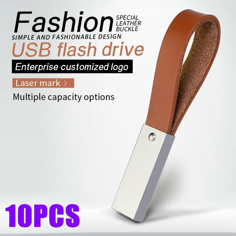 10PCS Leather Buckle USB Flash Drive 4–64GB | Free Custom Logo USB Flash Drive PRIMED