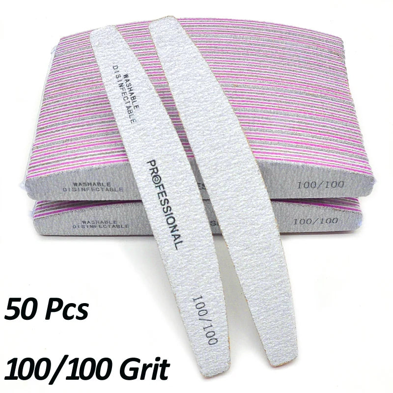 JEARLYU Washable Nail Files 25/50 Pack – 100 to 180 Grit Nail Files Set PRIMED 50 Pcs Grit100-100
