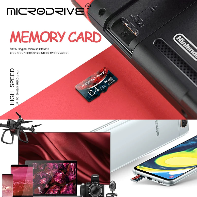 MicroDrive Micro SD Card Class 10 U3 V30 A1 – 4GB to 256GB Micro SD Card PRIMED