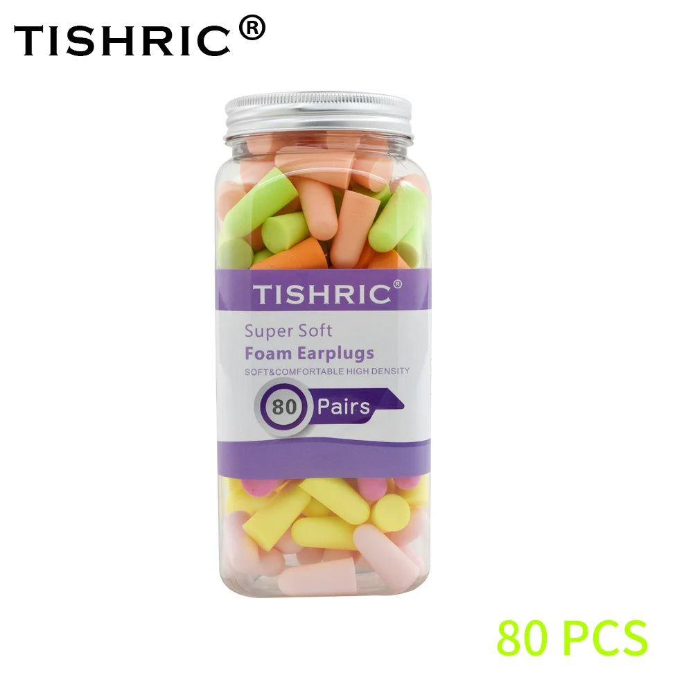 TISHRIC 80 Pairs Memory Foam Earplugs – 35.5dB Noise Blocking