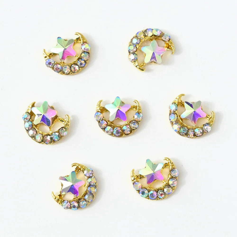 Star & Moon Nail Rhinestones AB/Clear Crystal Charms 10-Pc