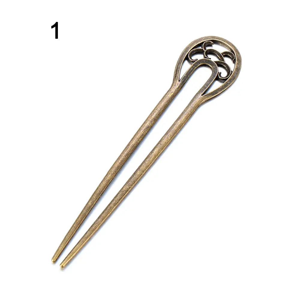 Vintage Bronze Metal Hair Fork Stick – Curved Hairpin Clip