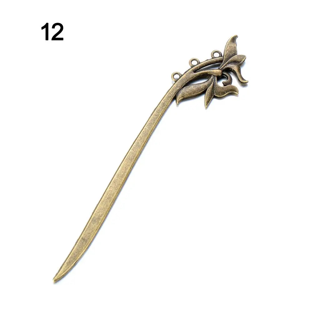 Vintage Bronze Metal Hair Fork Stick – Curved Hairpin Clip