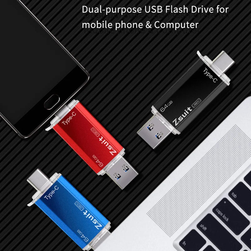 Z-SUIT 2-in-1 USB Type-C & USB 3.0 Metal Flash Drive 128GB USB Flash Drive PRIMED