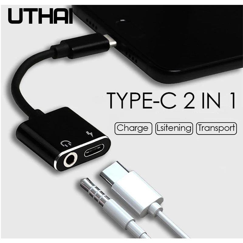 UTHAI T11 USB-C to 3.5mm Audio & Charging Adapter 2-in-1