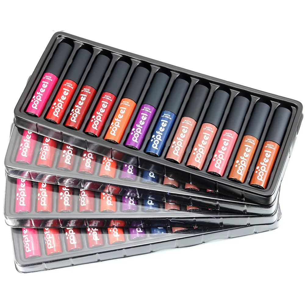 Popfeel 12-Pc Matte Liquid Lipstick Set – Waterproof Nude Lip Gloss