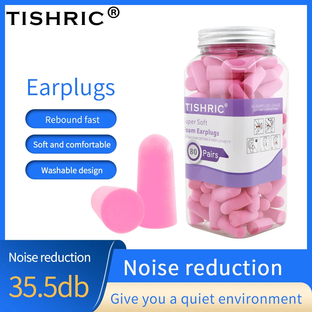 TISHRIC 80 Pairs Memory Foam Earplugs – 35.5dB Noise Blocking