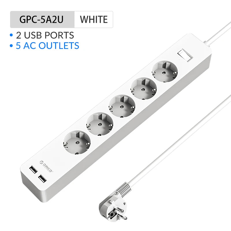 ORICO Power Strip 3/5 AC + 2 USB Surge Protector EU Plug Surge Protector Strip PRIMED 5 AC 2USB White EU Plug United States