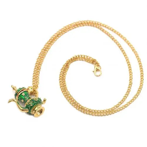 Vintage Enamel Green Teapot Pendant Long Chain Necklace Pendant Necklace PRIMED green