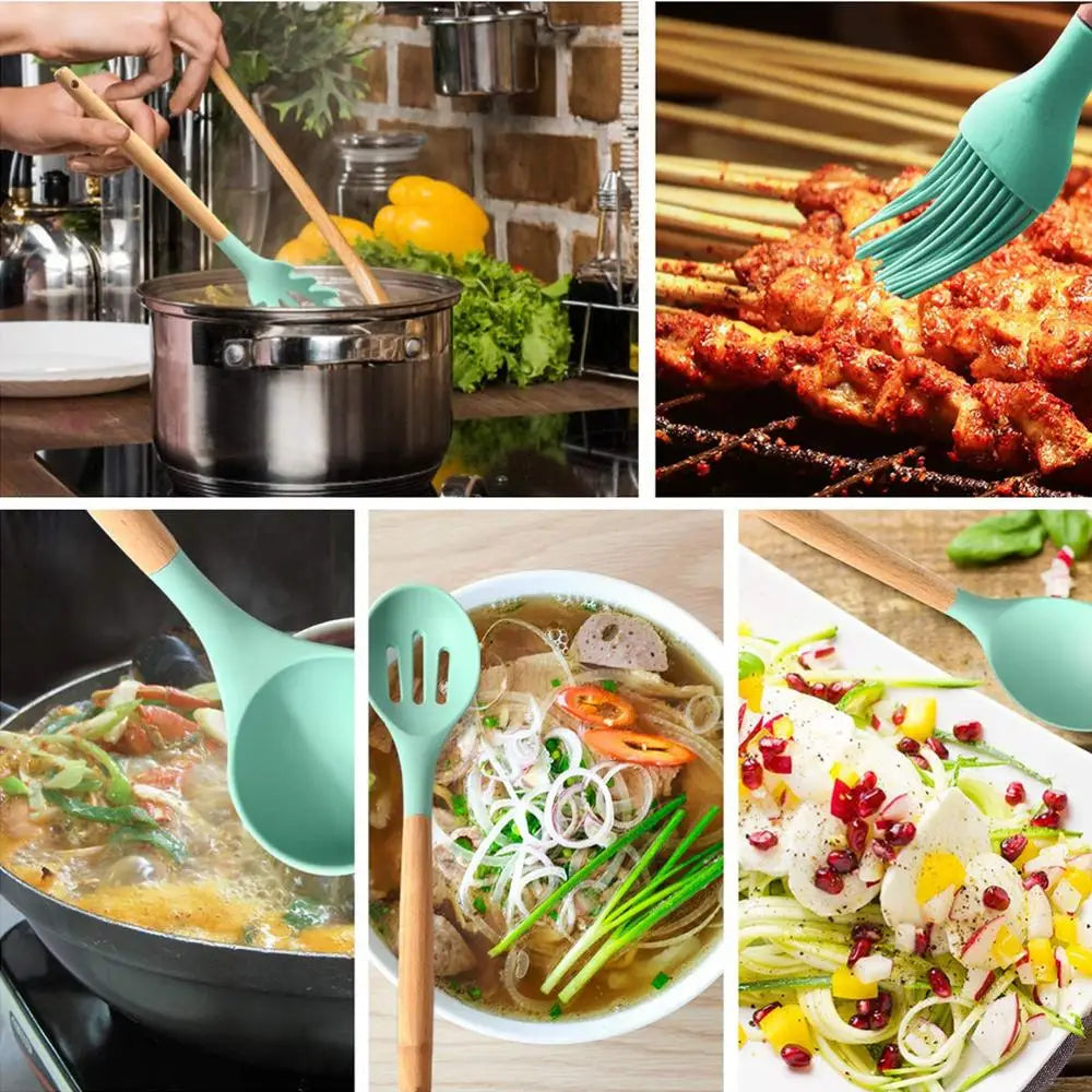 LMETJMA Silicone Cooking Utensil Set – 446°F Heat Resistant Silicone Utensil Set PRIMED