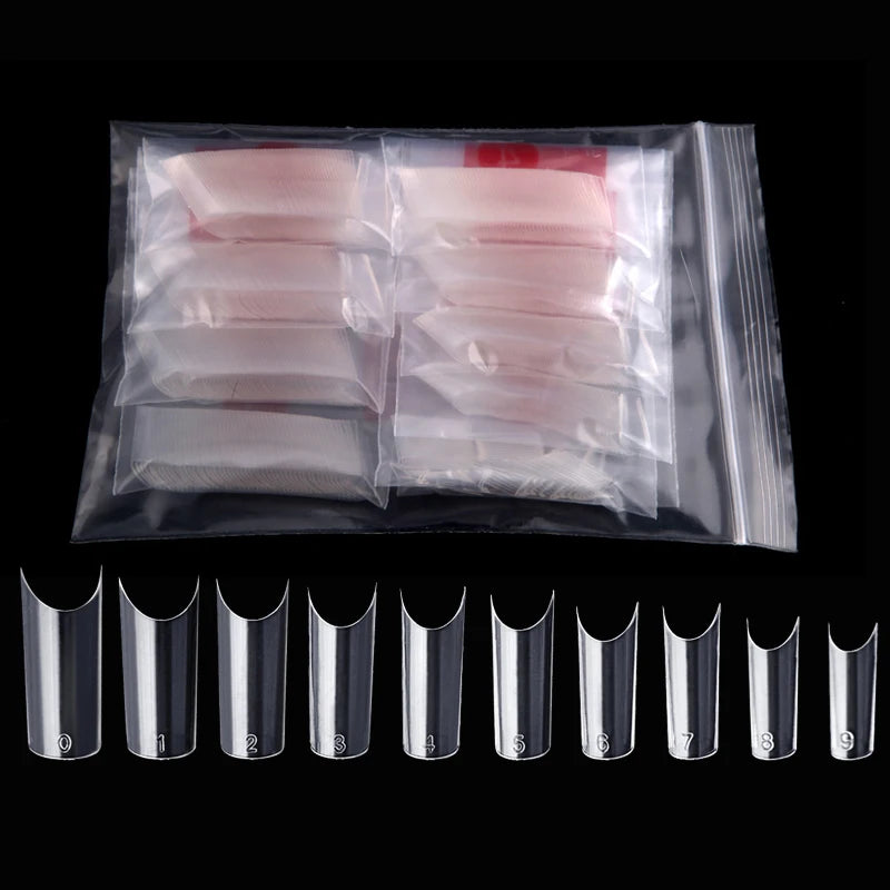 500pcs XL C Curve False Nail Tips – Clear Full Cover Acrylic