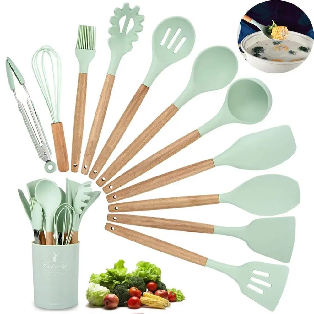 LMETJMA Silicone Cooking Utensil Set – 446°F Heat Resistant Silicone Utensil Set PRIMED