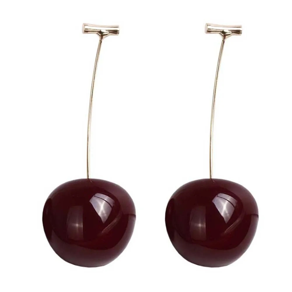 Sweet Cherry Dangle Drop Earrings – Fashion Fruit Jewelry Dangle Earrings PRIMED Deep Red