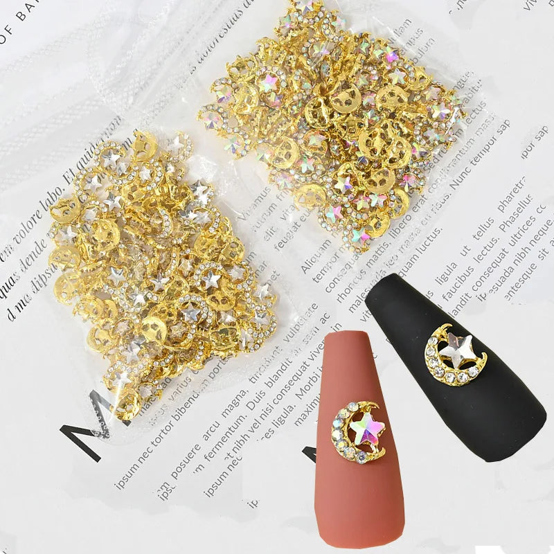Star & Moon Nail Rhinestones AB/Clear Crystal Charms 10-Pc