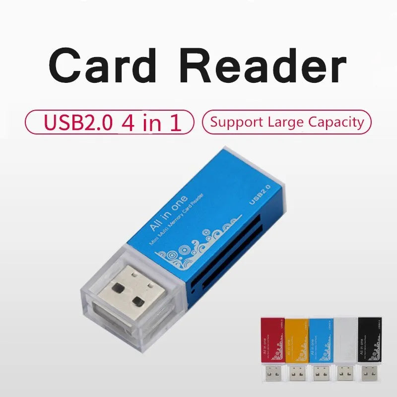 Ceamere 4-in-1 USB 2.0 Aluminum Card Reader – TF SD M2 MS USB Card Reader PRIMED 100PCS