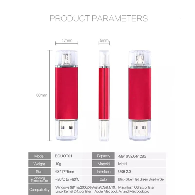 10-Pack OTG USB 2.0 Flash Drives 2-in-1 | Free Custom Logo OTG USB Flash Drive PRIMED
