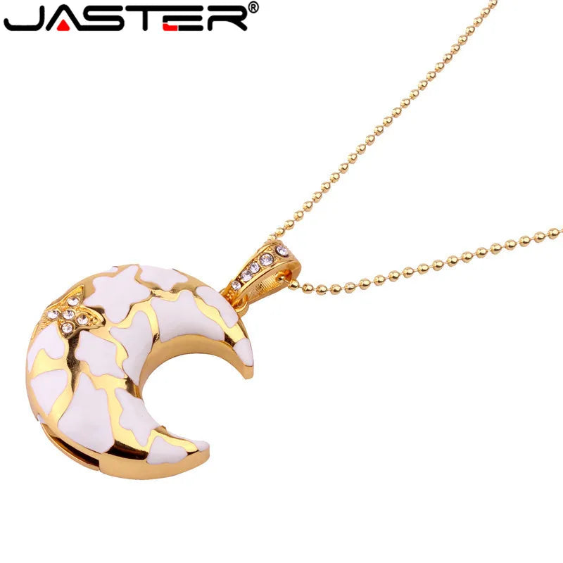 JASTER Crystal Moon USB Flash Drive Necklace Pendant 8–64GB USB Flash Drive PRIMED