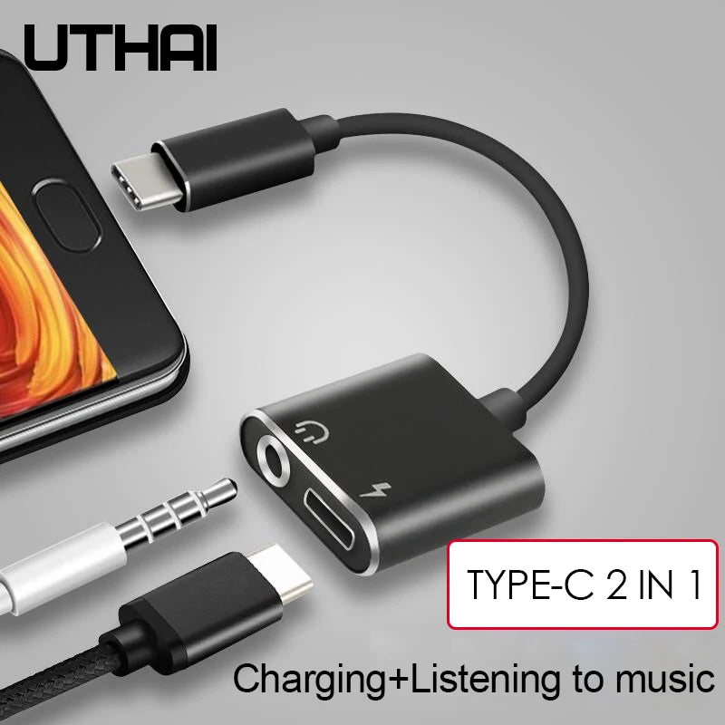 UTHAI T11 USB-C to 3.5mm Audio & Charging Adapter 2-in-1