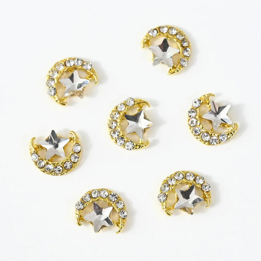 Star & Moon Nail Rhinestones AB/Clear Crystal Charms 10-Pc