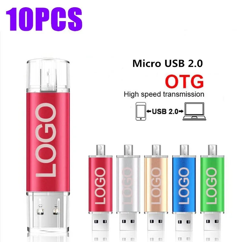 10-Pack OTG USB 2.0 Flash Drives 2-in-1 | Free Custom Logo OTG USB Flash Drive PRIMED