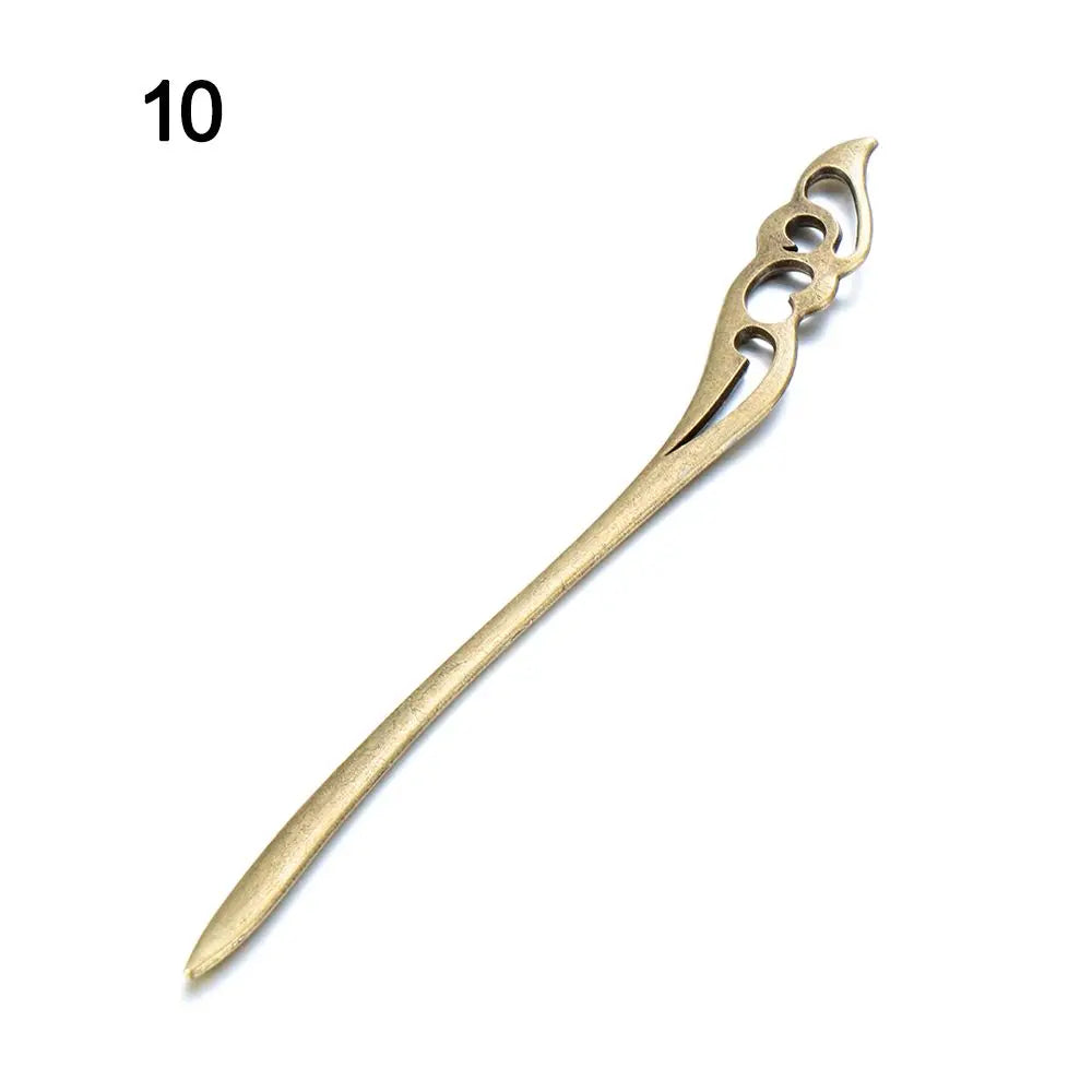 Vintage Bronze Metal Hair Fork Stick – Curved Hairpin Clip