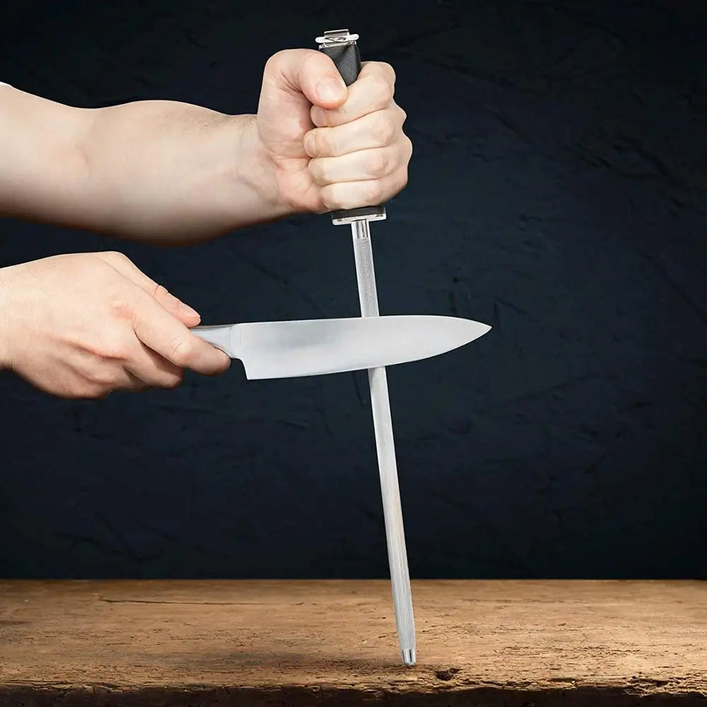 LMETJMA 12-Inch Diamond Honing Rod | Kitchen Knife Sharpener Knife Honing Rod PRIMED