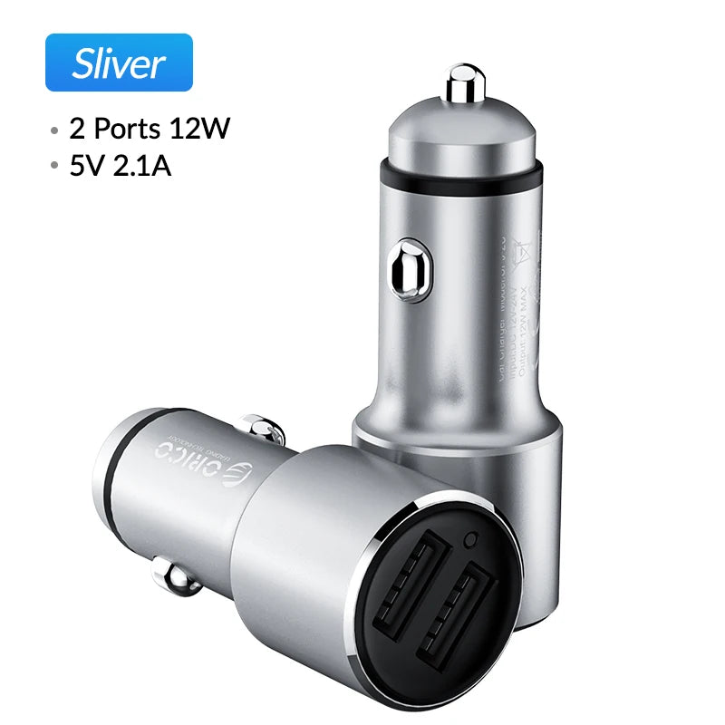 ORICO 12W Dual USB Car Charger – Cigarette Lighter Adapter Dual USB Car Charger PRIMED Sliver
