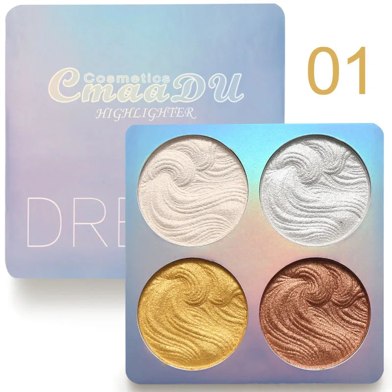Cmaadu Chameleon Shimmer Highlighter Palette – 4 Colors Highlighter Palette PRIMED
