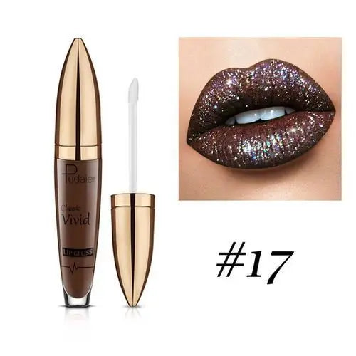 Pudaier Glitter Lip Gloss – Diamond Shimmer Metallic Lipstick
