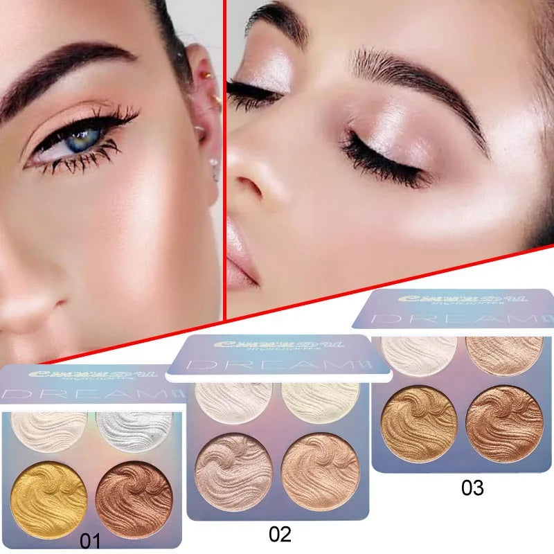 Cmaadu Chameleon Shimmer Highlighter Palette – 4 Colors Highlighter Palette PRIMED