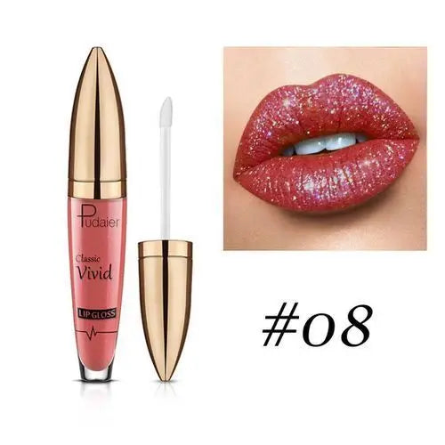 Pudaier Glitter Lip Gloss – Diamond Shimmer Metallic Lipstick