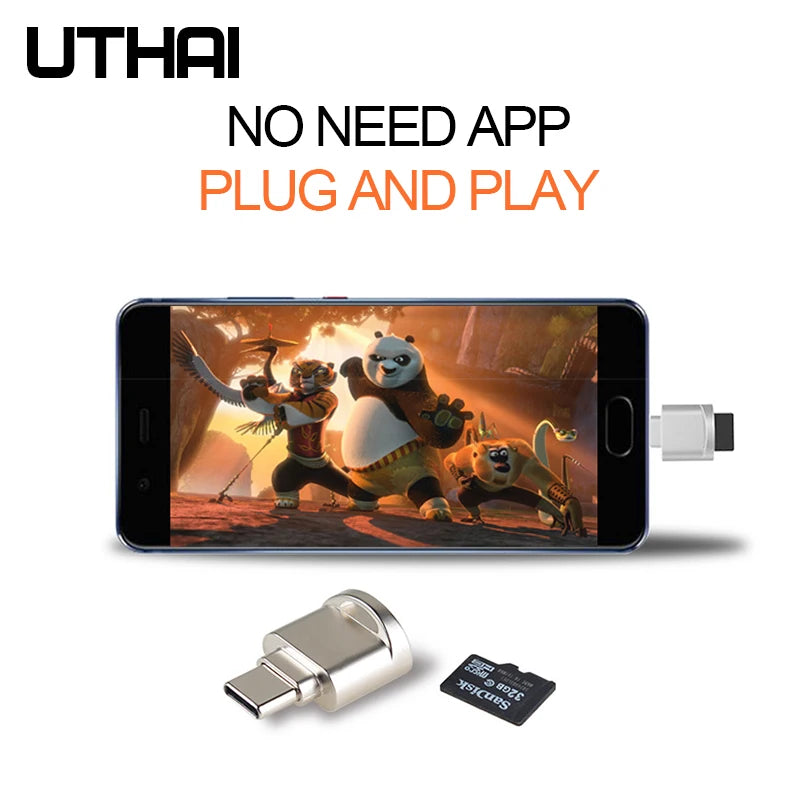 UTHAI C09 USB-C Micro SD TF Card Reader for MacBook & Phone USB-C Card Reader PRIMED