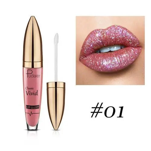 Pudaier Glitter Lip Gloss – Diamond Shimmer Metallic Lipstick