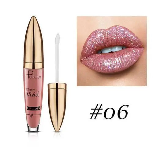 Pudaier Glitter Lip Gloss – Diamond Shimmer Metallic Lipstick