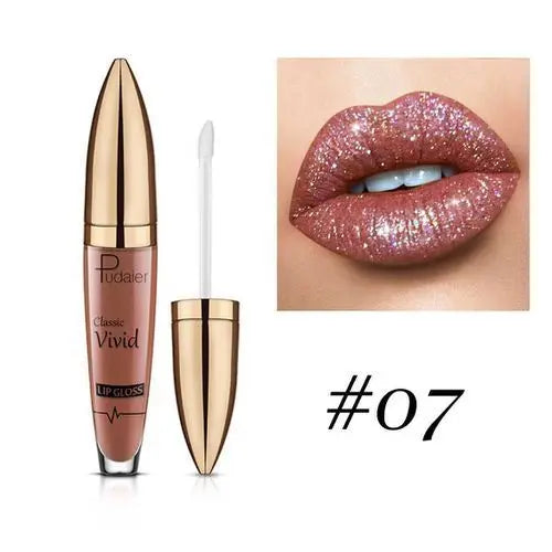 Pudaier Glitter Lip Gloss – Diamond Shimmer Metallic Lipstick