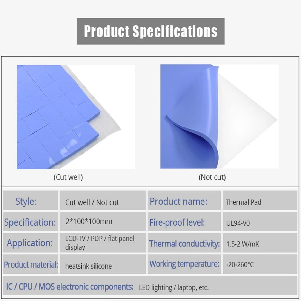 TISHRIC Thermal Pad 0.5–2mm | CPU GPU Heatsink Silicone Sheet Thermal Pad Sheet PRIMED