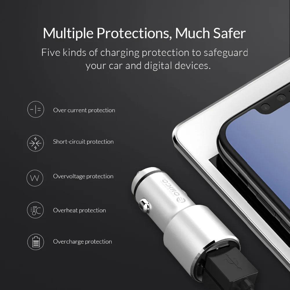 ORICO 12W Dual USB Car Charger – Cigarette Lighter Adapter Dual USB Car Charger PRIMED