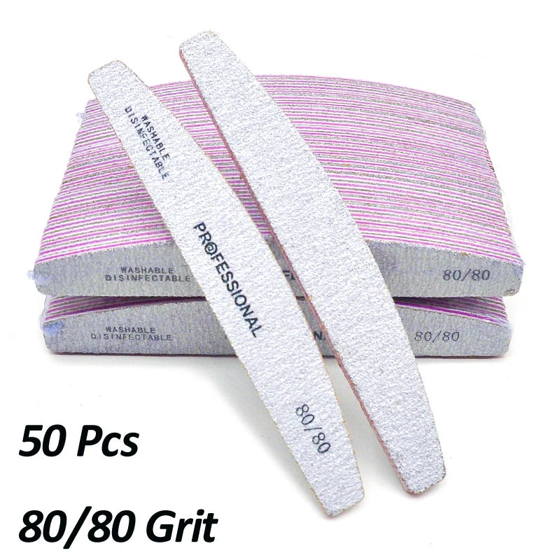 JEARLYU Washable Nail Files 25/50 Pack – 100 to 180 Grit Nail Files Set PRIMED 50 Pcs Grit80-80