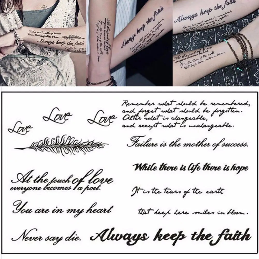 Temporary Feather & Word Tattoos – Festival Body Art Stickers