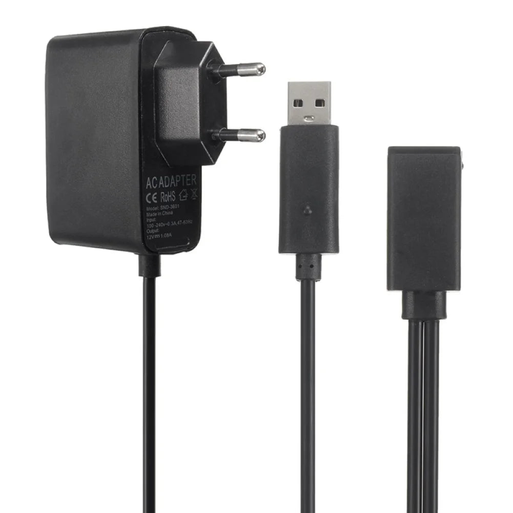 USB Power Supply Charger Adapter for Xbox 360 Kinect Sensor Gaming Power Adapter PRIMED Black EU Plug