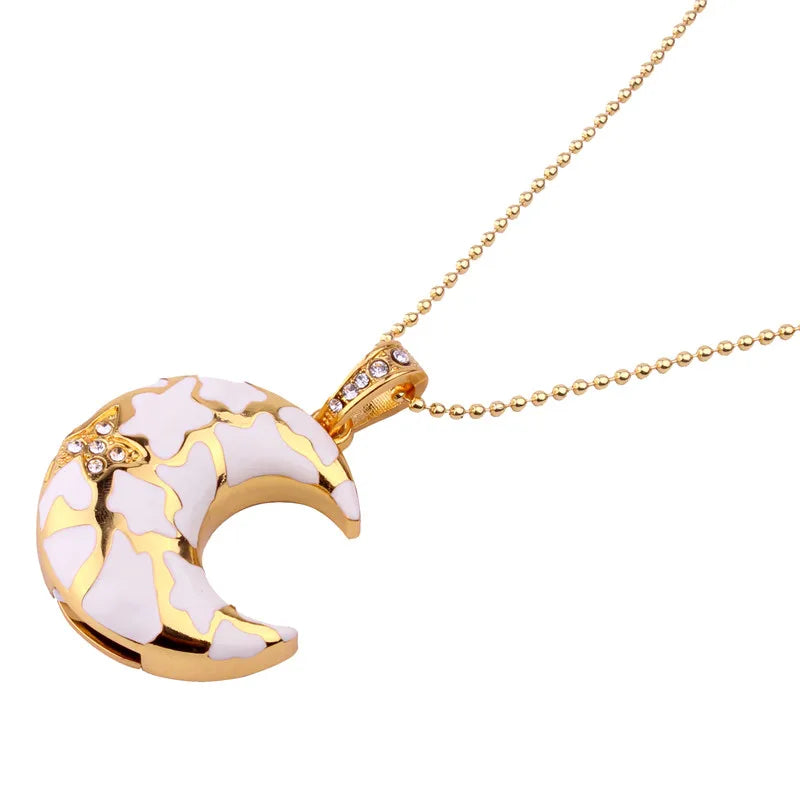 JASTER Crystal Moon USB Flash Drive Necklace Pendant 8–64GB USB Flash Drive PRIMED White 4GB CN