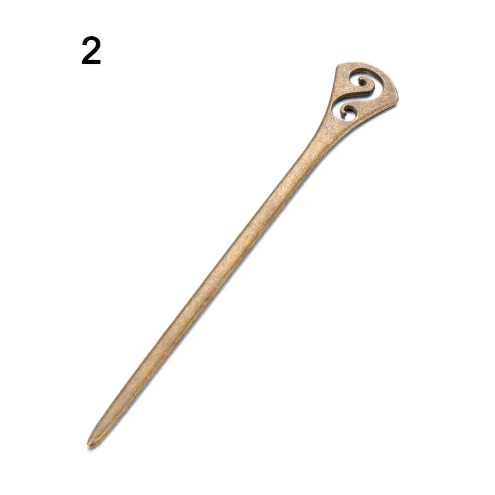 Vintage Bronze Metal Hair Fork Stick – Curved Hairpin Clip