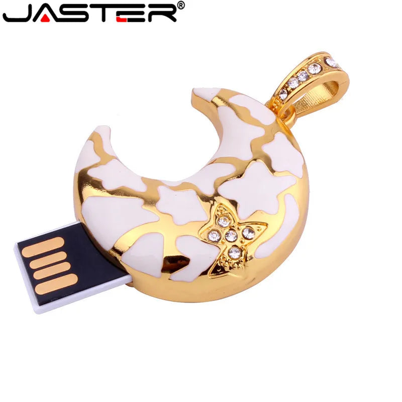 JASTER Crystal Moon USB Flash Drive Necklace Pendant 8–64GB USB Flash Drive PRIMED