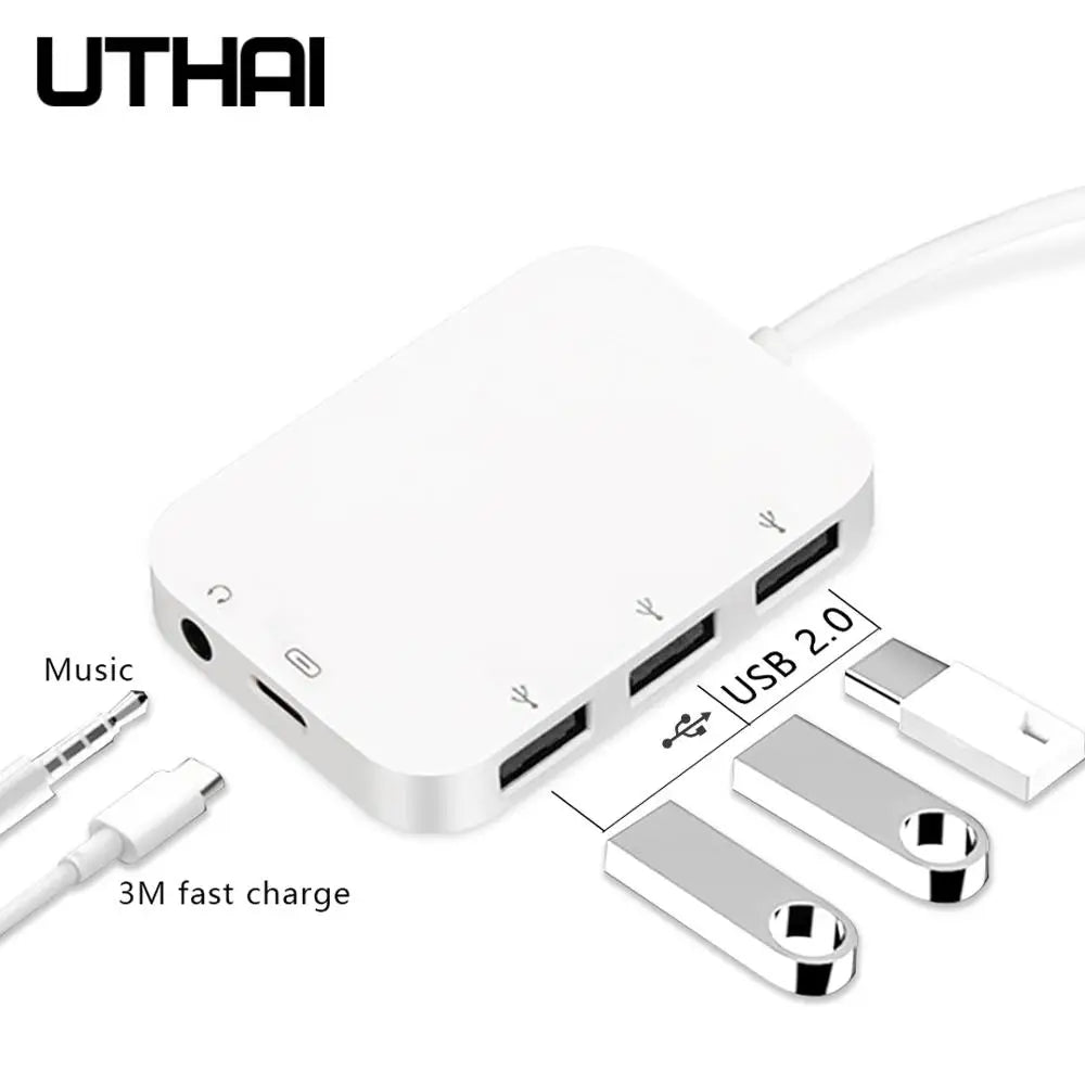 UTHAI C08 5-in-1 USB-C Hub Docking Station & Headphone Jack USB-C Docking Hub PRIMED